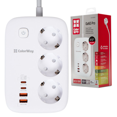 Мережевий фільтр живлення ColorWay CW-CHE34PDW 3 розетки/4USB (CW-CHE34PDW) Вінниця - фото 11
