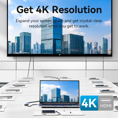 Концентратор Vention USB 3.1 Type-C to HDMI/USB 3.0x3/PD 100W Blue Aluminum Alloy Hub 5-in-1 (TGESB) Винница - изображение 11