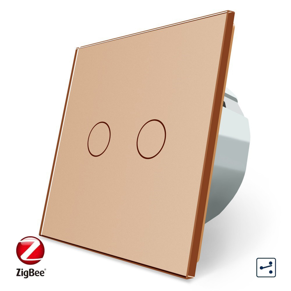 LIVOLO Розумний сенсорний прохідний/перехресний ZigBee вимикач 2 сенсора Livolo золото скло (VL Коломия - фото 1
