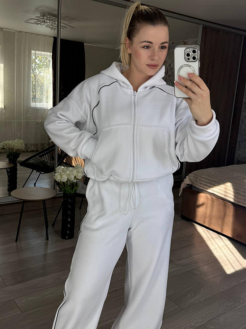 Женский теплый прогулочный костюм двойка с дабл флиса полар Белый, 42/44 Одесса - изображение 4