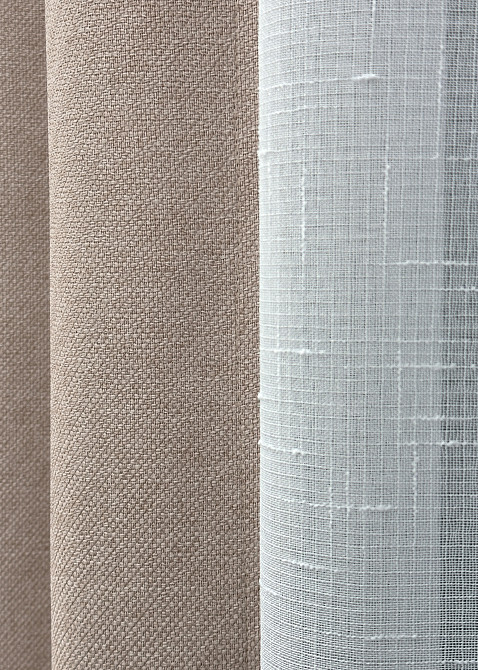 Комплект штор VR-Textil лен премиум ELEMENTA 200х270 2шт и Тюль 600х270 1869ш-115т бежевый с белым 71-073/7 Киев - изображение 6