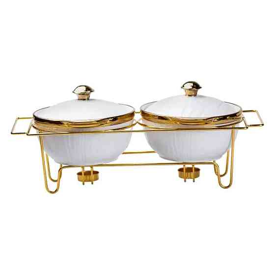 Мармит фарфоровый на 2 секции по 1 л на металлической подставке HP1039 Киев