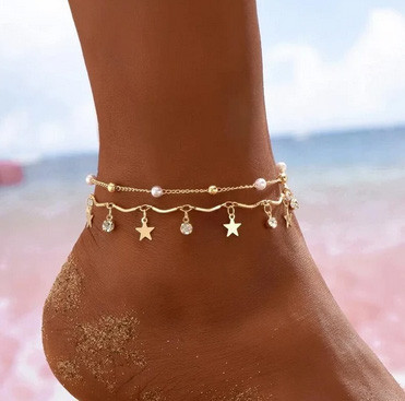 Браслет на ногу подвійний Зірочки та намистини Київ - фото 1