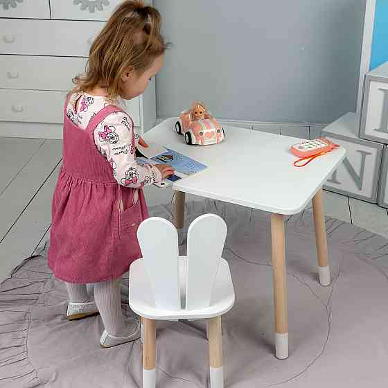 Стіл прямокутний 46х60х45 і стілець вушка кролика 26х26х24, столик та стільчик в дитячу, білий Київ