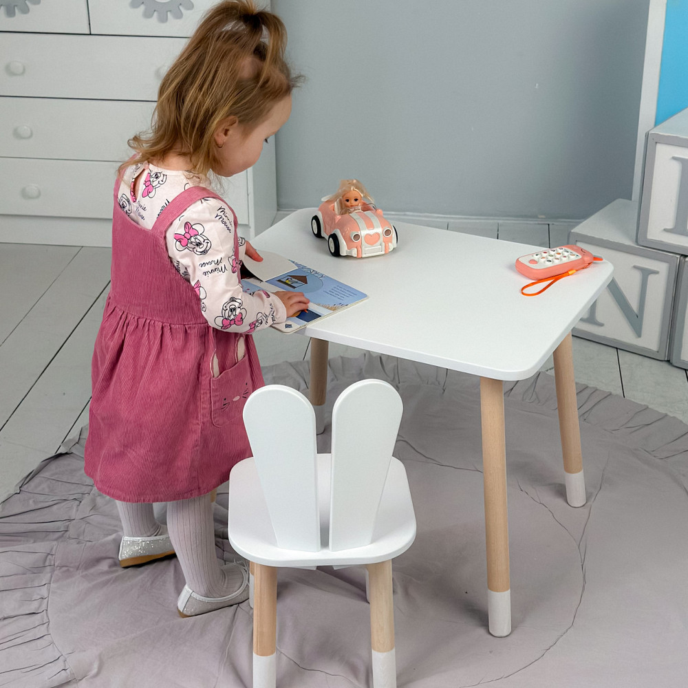 Стіл прямокутний 46х60х45 і стілець вушка кролика 26х26х24, столик та стільчик в дитячу, білий Київ - фото 4