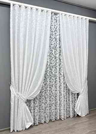 Комплект штор VR-Textil Жаккард Вензель 200х270 2шт и Тюль 600х270 418ш-1147т Белый 71-101/7 Киев