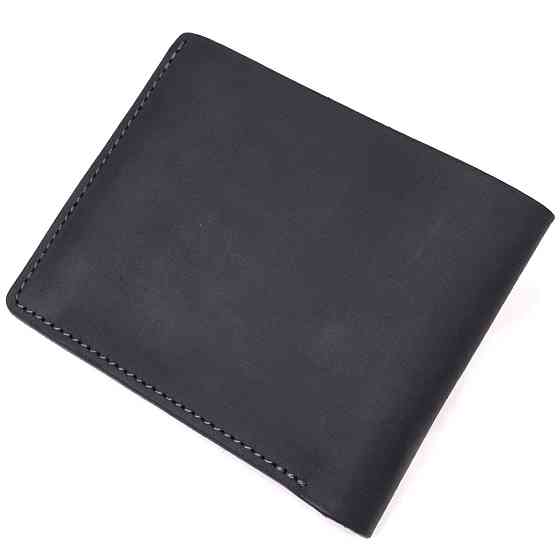 Практичний шкіряний гаманець у дві додавання Чорний (GRANDE PELLE) Київ