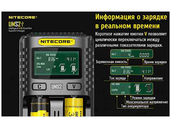 Универсальное зарядное устройство Nitecore UMS2 для аккумуляторов 2 канала (Ni-Mh, Li-Ion, IMR, LiFe Винница