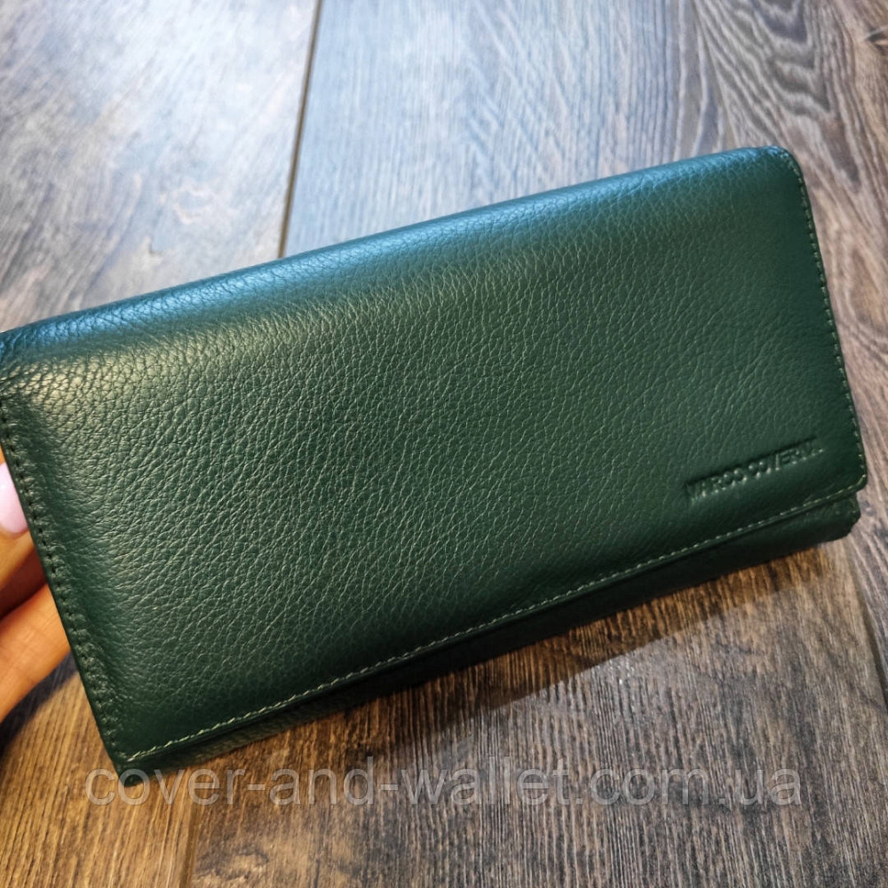 Зеленый женский кошелёк с отделом для визиток из натуральной кожи Marco Coverna Киев - изображение 3