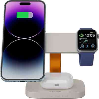 Зарядное устройство Canyon wireless charger HEXAGON WCS-310 3in1 LightGrey/Orange (CNS-WCS310LGOR) Винница