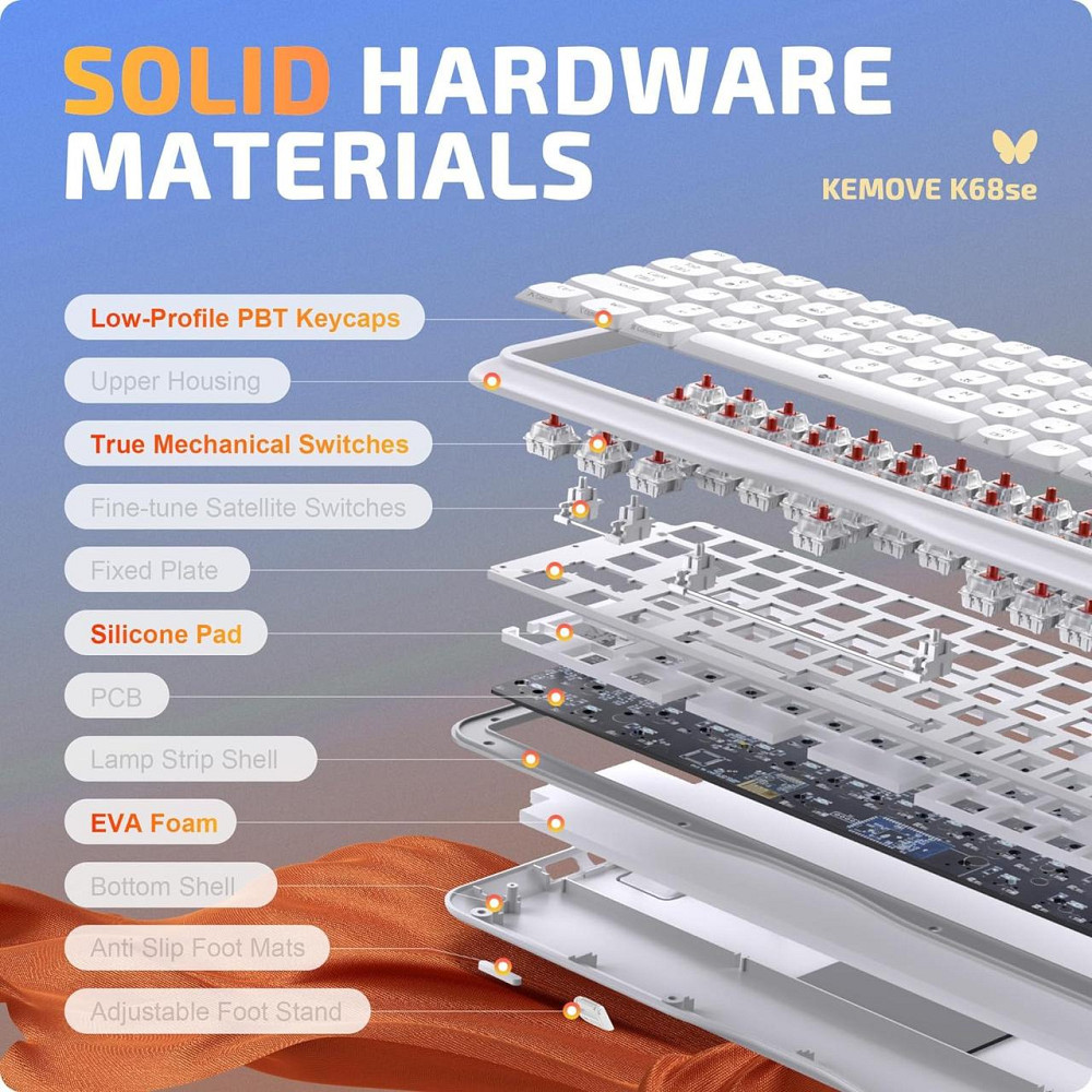 Механическая игровая клавиатура KEMOVE K68se красные переключатели, 68 клавиш, белая, RGB-подсветка USB Type-C Киев - изображение 3