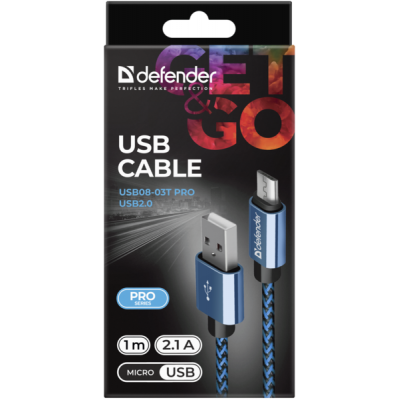 Дата кабель USB 2.0 AM to Micro 5P 1.0m USB08-03T blue Defender (87805) Винница