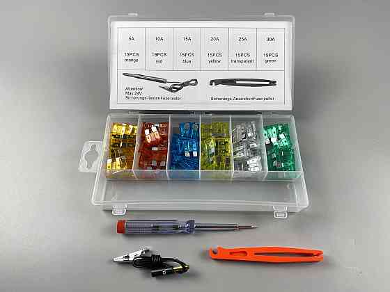 Набор предохранителей 93 шт  (5А, 10А, 15А, 20А, 25А, 30А) захват + тестер 6-24В пластиковый бокс Мукачево