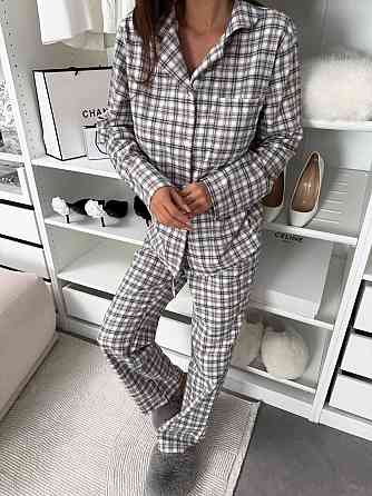 Жіноча домашня повсякденна картата піжама з фланелі. бежевий2, 42/44 Одеса