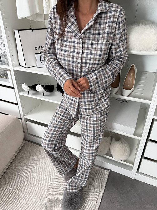 Женская домашняя повседневная в клетку пижама с фланели. бежевый2, 42/44 Одесса - изображение 4