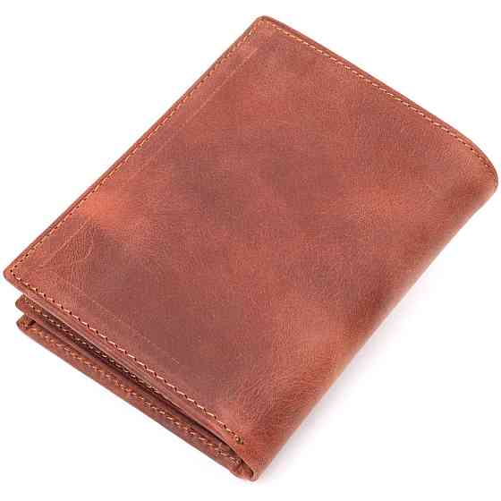 Мужское вертикальное портмоне без застежки в винтажной коже KARYA 21363 Рыжий Киев