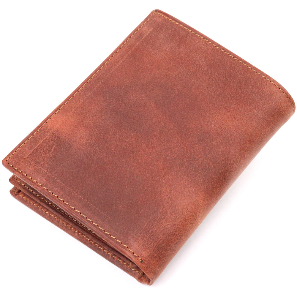 Мужское вертикальное портмоне без застежки в винтажной коже KARYA 21363 Рыжий Киев - изображение 2