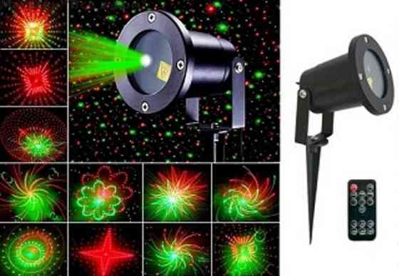 Уличный лазерный прожектор проектор Waterproof Lazer Звездное небо+фигуры с пультом (red + green) Винница
