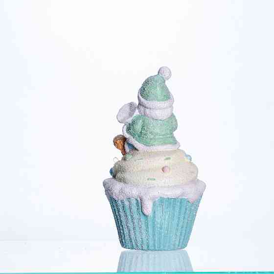 Новогодняя декоративная фигурка с подсветкой 10×10×17.5 см Новогодний декор Санта-Клаус на кексе из фарфора CR-6-7 Киев