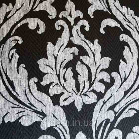 Текстильні шпалери на флізеліновій основі Cador Rasch Textil 086699 чорна основа зигзаги вензелі сірі Київ