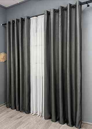 Комплект готовых штор на люверсах VR-Textil Рогожка TERRA LUXE № 1857ш Графитовый 150х270 см 2 шт (37-0310) Киев