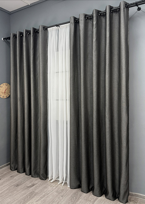 Комплект готовых штор на люверсах VR-Textil Рогожка TERRA LUXE № 1857ш Графитовый 150х270 см 2 шт (37-0310) Киев - изображение 4