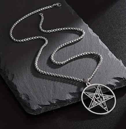 Кулон пентаграма з головою козла на ланцюжку, підвіска Бафомет нержавіюча сталь 60 см Київ