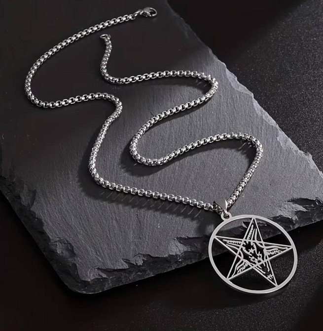 Кулон пентаграма з головою козла на ланцюжку, підвіска Бафомет нержавіюча сталь 60 см Київ - фото 1