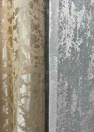 Комплект штор VR-Textil Льон Мармур 150х270 2шт і Тюль 600х270 1270ш-1400т Бежевий з білим 71-123/5 Київ