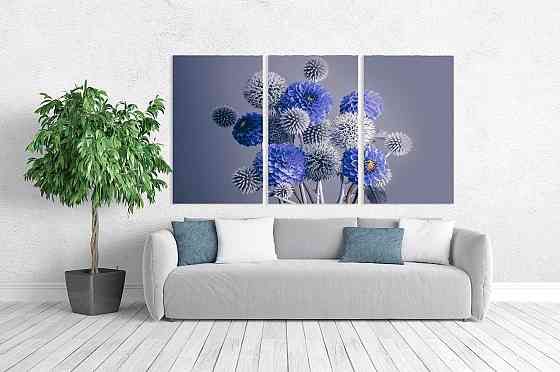 Модульная картина в гостиную / спальню  Сині квіти   ART-244_3A Киев