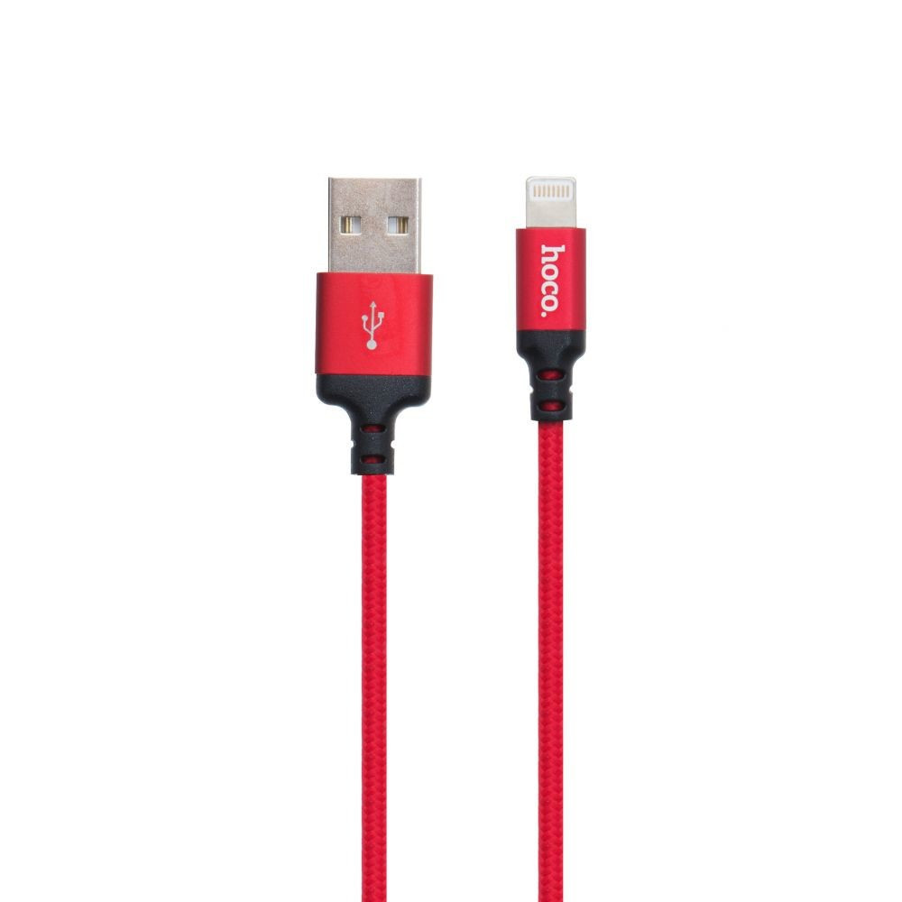 Кабель HOCO X14 USB - iPhone, 2м, нейлон, чорний-червоний Київ - фото 1