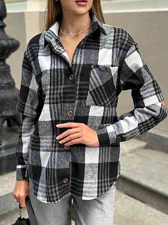 Женская трендовая рубашка с разрезом на рукавах турецкая фланель-байка. Черный, 42/44 Одесса