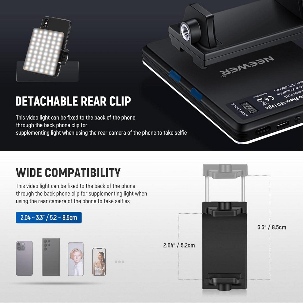 LED селфи-лампа с клипсой, аккумулятором 2000 мА·ч, светодиодный свет для телефона, ноутбука, видео фотографий Киев - изображение 8
