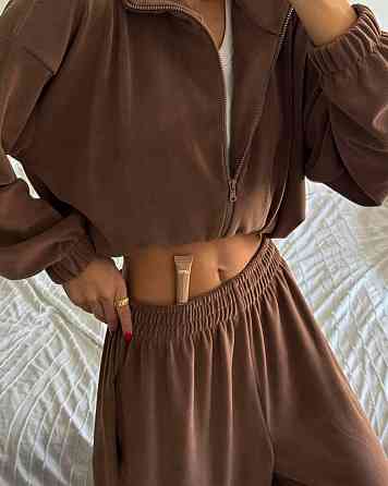 Женский теплый оверсайз костюм двойка: кофта и штаны турецкий полар флис Мокко Одесса