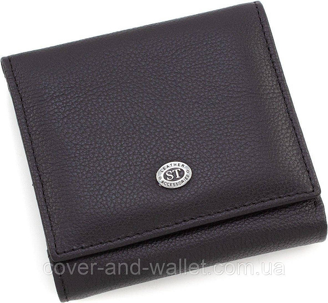 Черный маленький кошелек из натуральной кожи c большой монетницей ST Leather Киев - изображение 1
