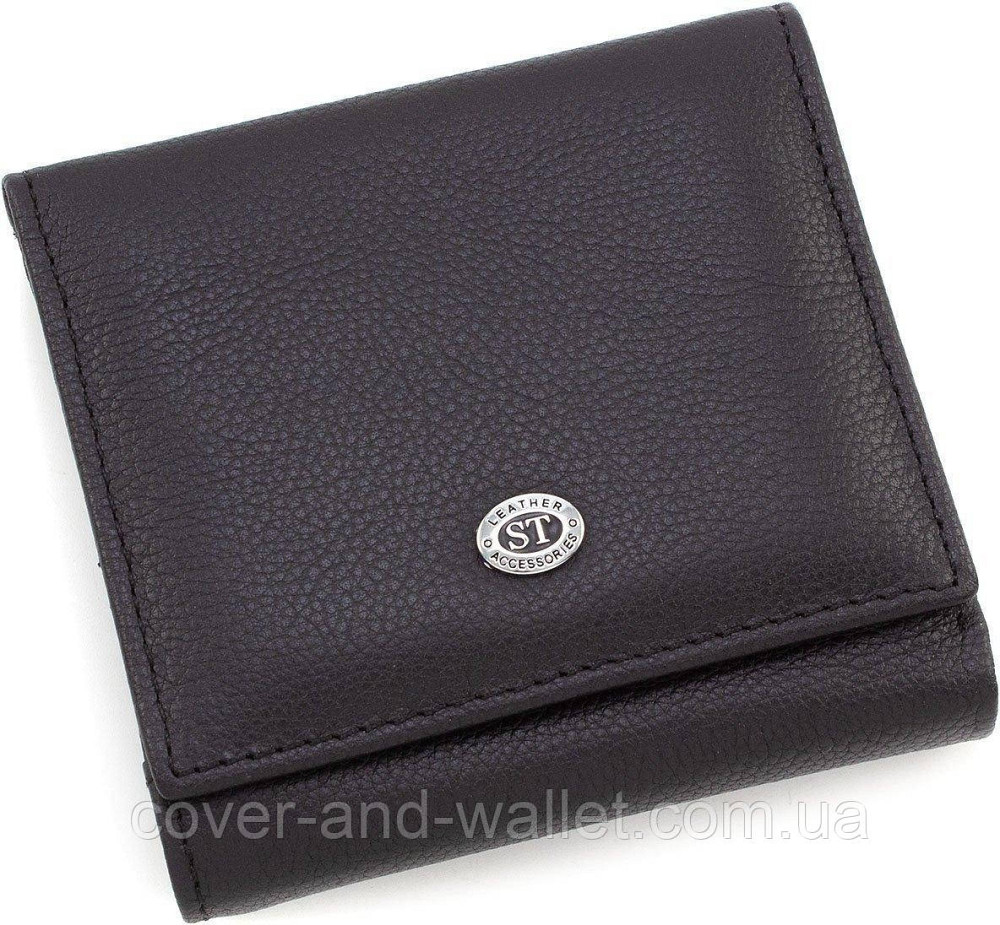 Черный маленький кошелек из натуральной кожи c большой монетницей ST Leather Киев - изображение 1