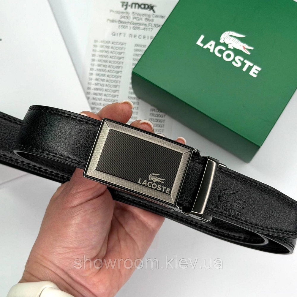 Чоловічий шкіряний брендовий ремінь з пряжкою автомат Lacoste (980) Київ - фото 10
