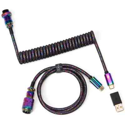 Дата кабель USB 2.0 AM to USB-C 1.08m Premium Coiled Aviator Straight rainbow plated black Keychron (CAB5_KEYCHRON) Винница
