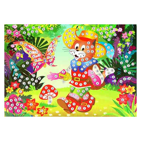 Дитяча мозаїка за номерами "Кіт у чоботях" 13-127-3 різнокольорові камінчики Вінниця