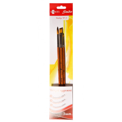 Пензлик для малювання Santi набір художніх №2, синтетика, 1шт. плоска (№10), 2шт круглі (№2,8), коротка ручка (310835) Вінниця - фото 1