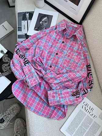 Жіноча стильна сорочка оверсайз у клітинку турецька фланель Рожевий Одеса