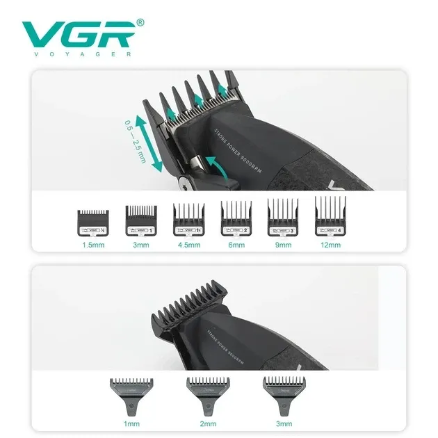 Барбер-набір 4в1 VGR V-640 S4 Black: машинка, тример, шейвер, фен BLDC 9000 RPM, USB Type-C, LED-дисплей Одеса - фото 8