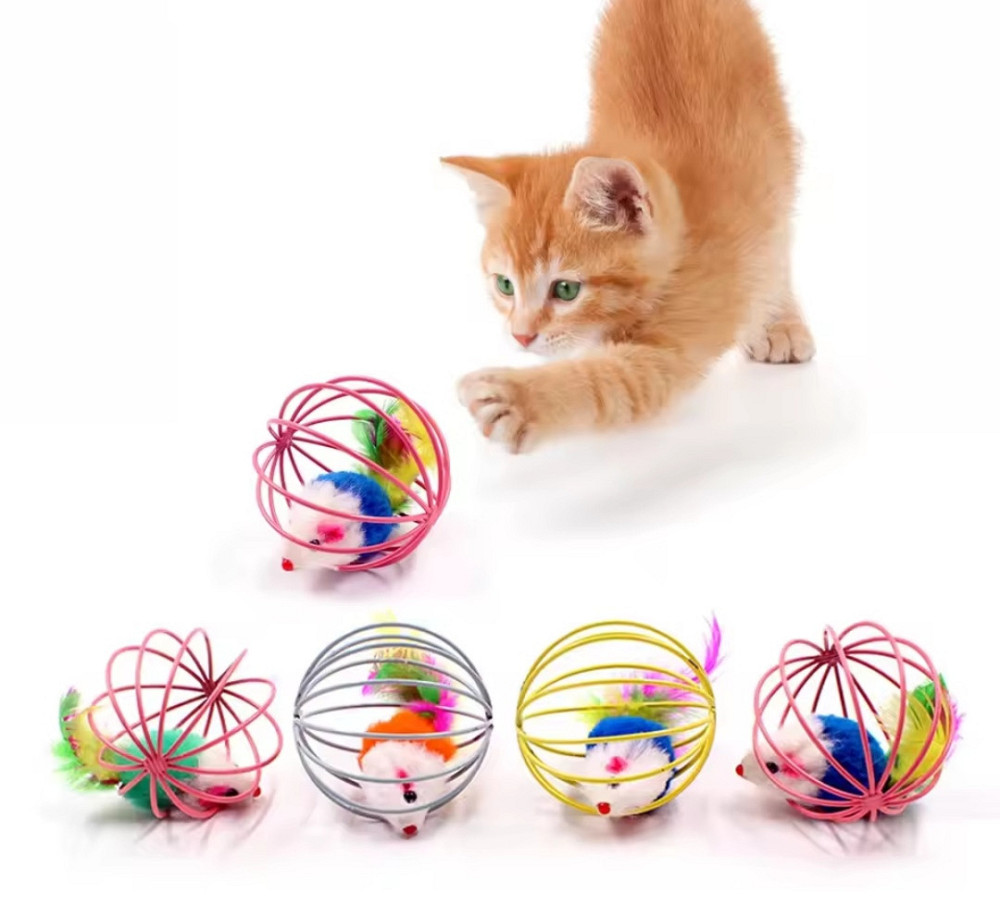 М'ячик для котів мишеня брязкальце в клітці 6 см синій Київ - фото 3