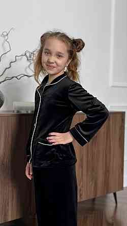 Дитяча велюрова тепла піжама дві кишені Чорний 122-128 Харків