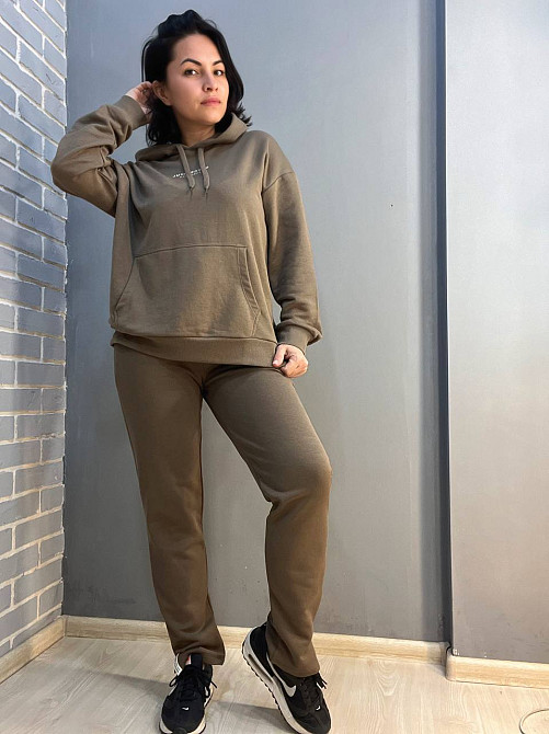 Костюм женский Joggy 8084-8081 худи надпись капюшон и брюки с разрезом шоколад, шоколад, XS Киев - изображение 7