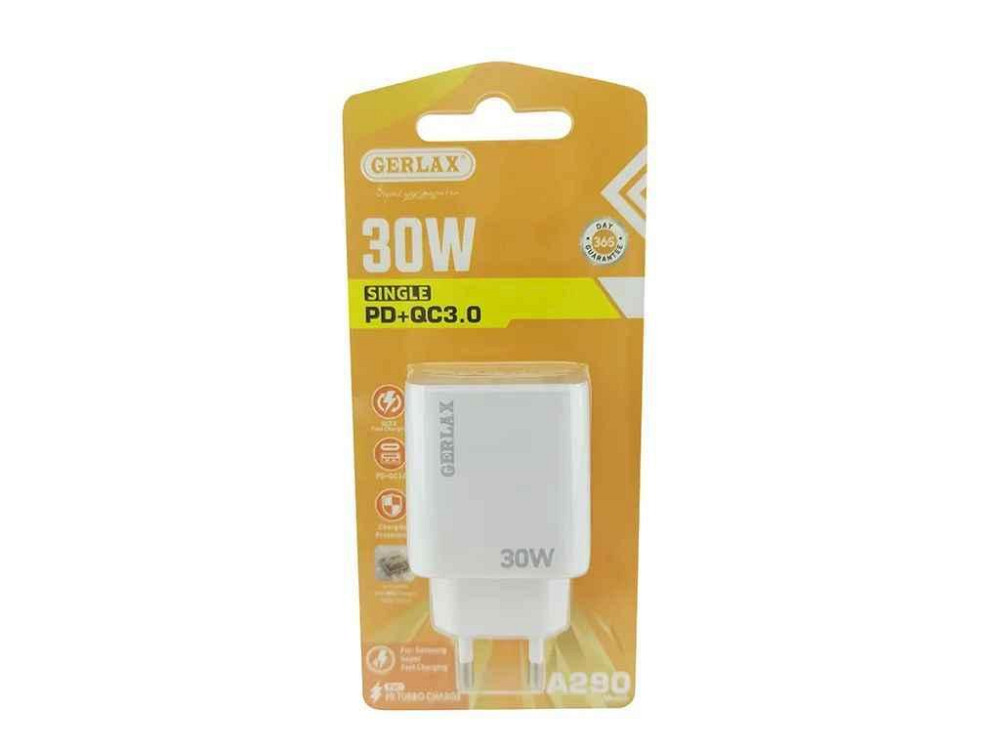 Мережевий зарядний пристрій USB A290 3A/1USB/PD30W/QC3.0 блістер білий ТМ GERLAX Київ - фото 1