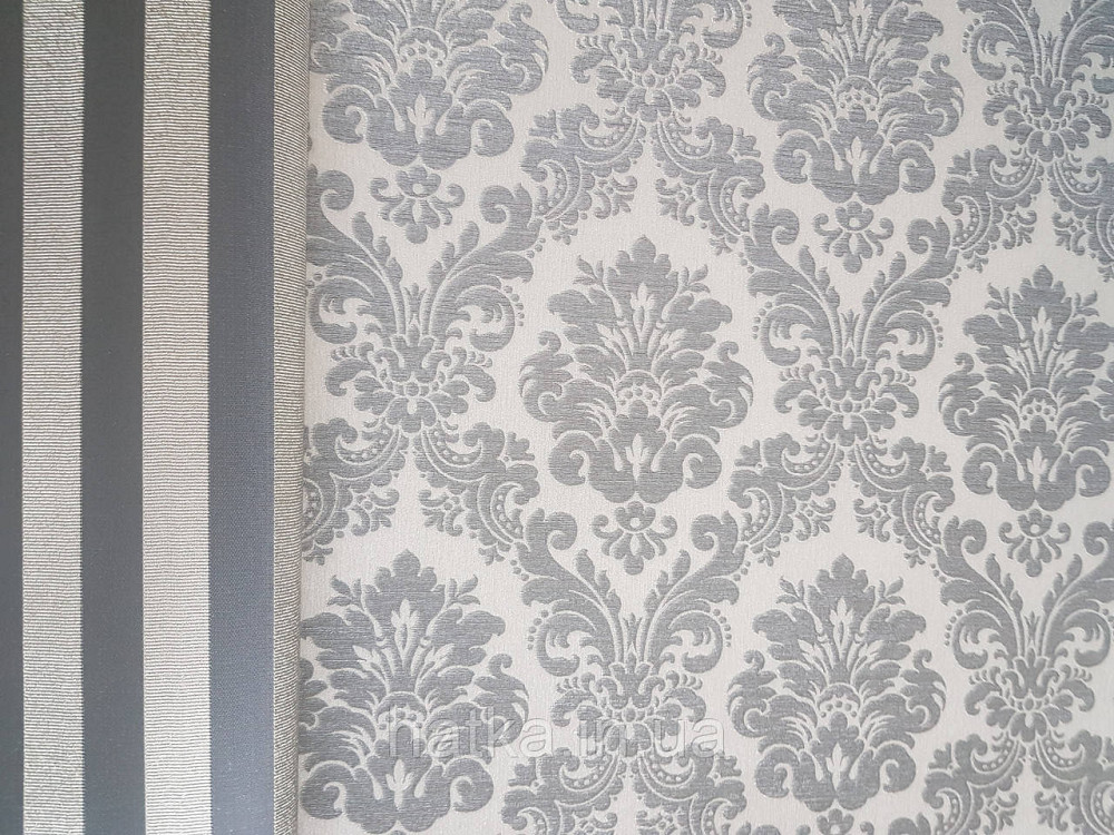 Шпалери вінілові на флізеліні Rasch Trianon Xlll 0.53х10 класика структурні вензель розетки чорні на бежевому Київ - фото 2