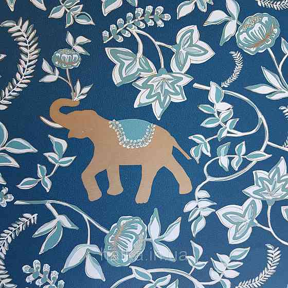 Шпалери вінілові на флізелін Caselio Mystery 0.53х10 м дитячі яскраві квіти білі зелені слони золотом на Київ