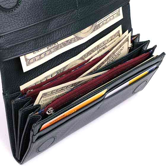 Горизонтальный женский кошелек из натуральной кожи KARYA 22852 Зеленый Киев