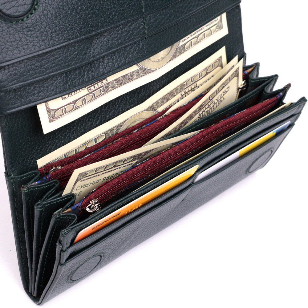 Горизонтальный женский кошелек из натуральной кожи KARYA 22852 Зеленый Киев - изображение 5